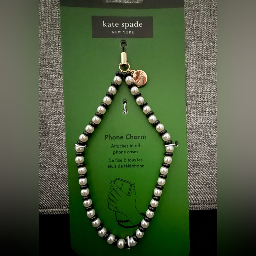 NWT Kate Spade Black and Pearl Phone Charm